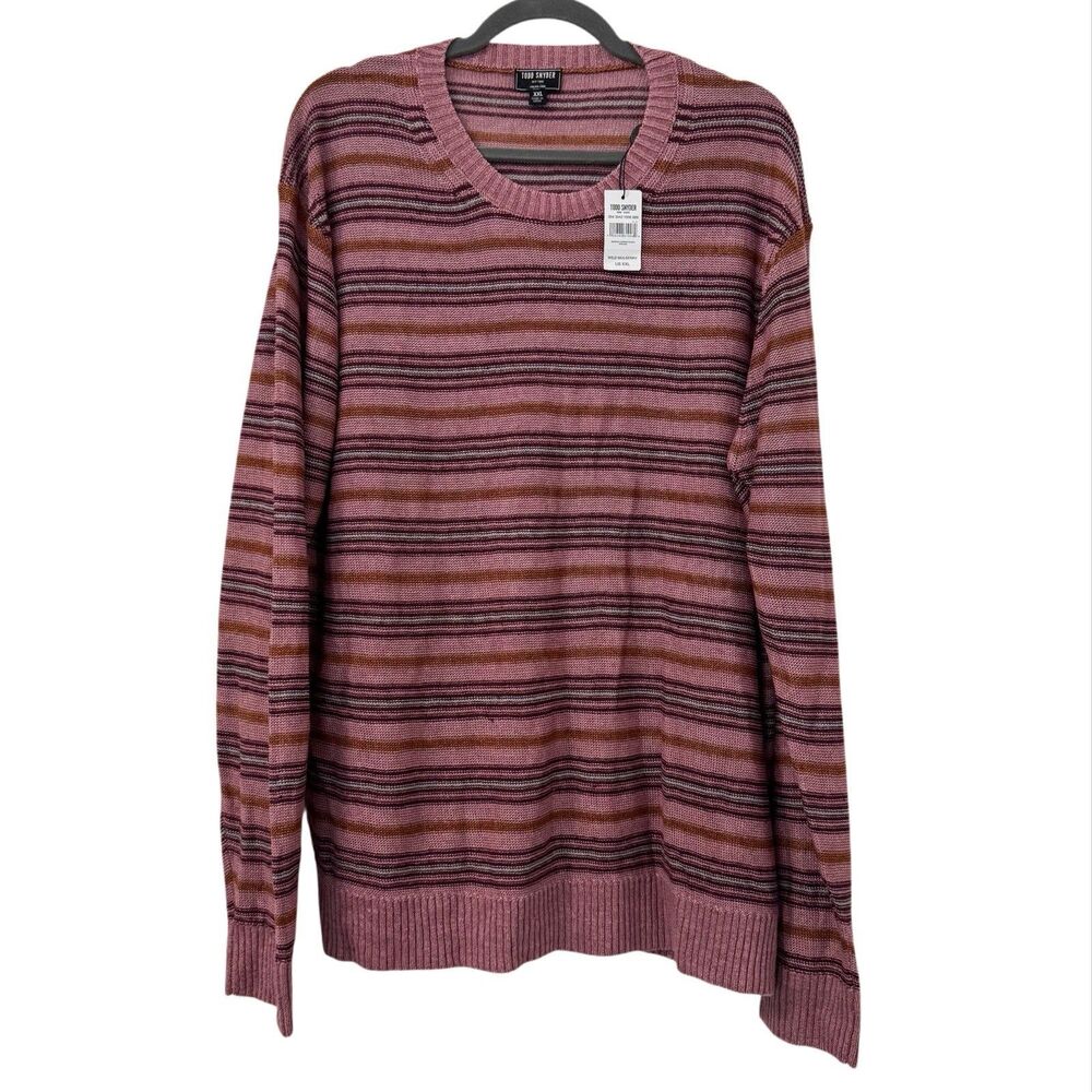 Todd Snyder Mens Crewneck Sweater XXL Mulberry Pink Striped Linen Preppy Classic